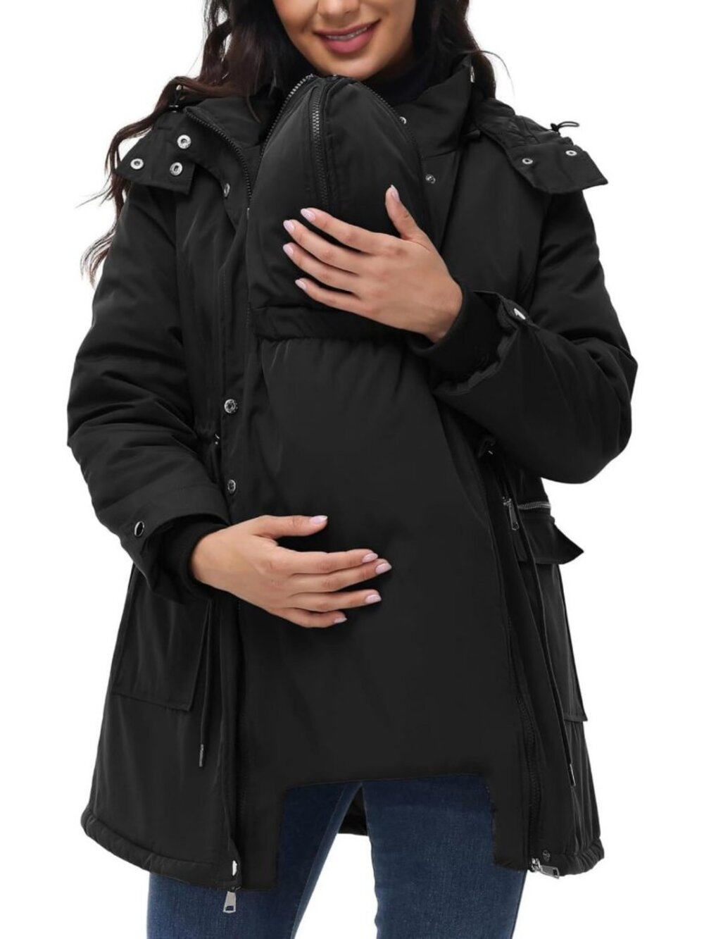 Cozy 3-in-1 Maternity Winter Coat, Thick Quilted Outwear with Pockets